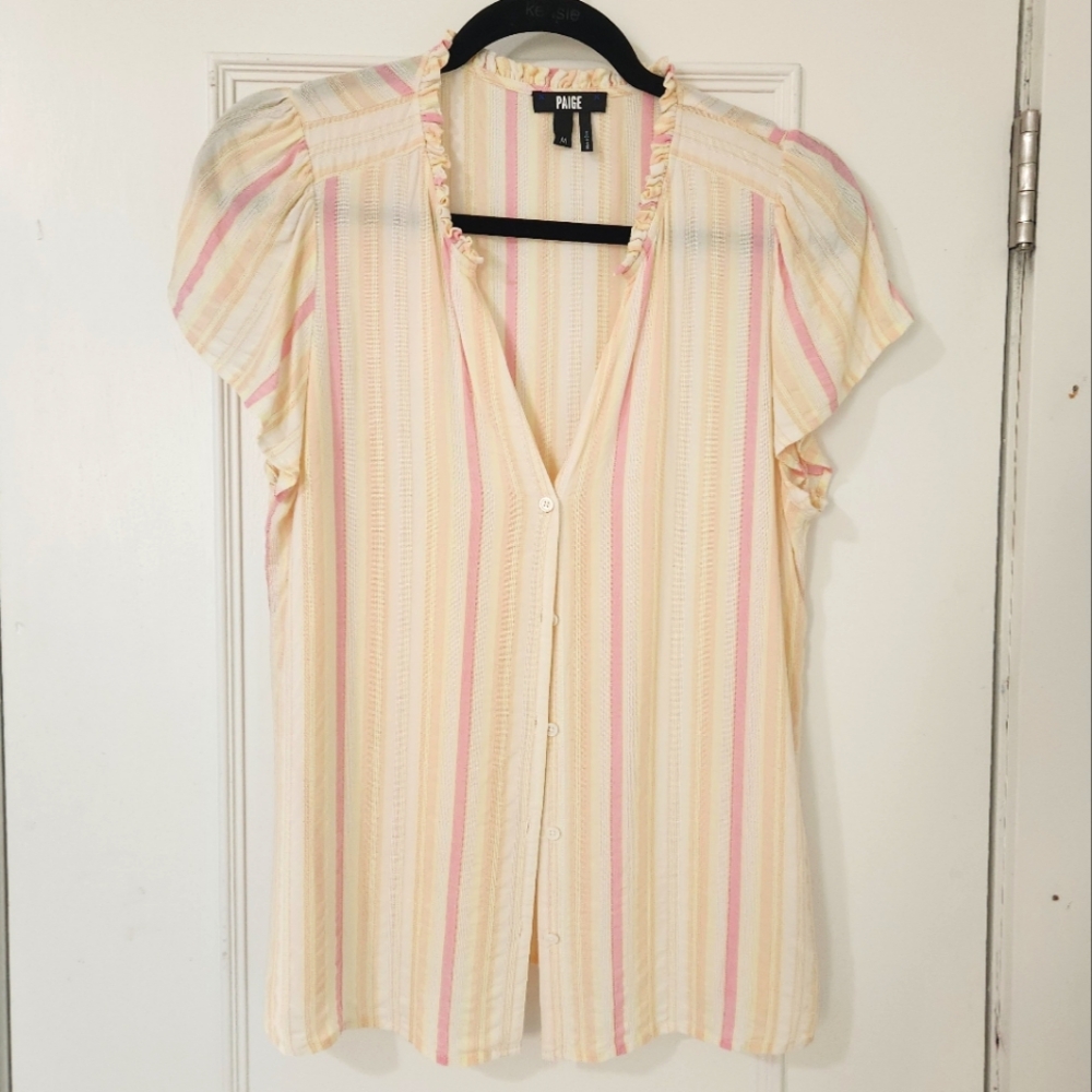 PAIGE Women's Striped Cream and Pink Top